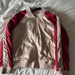 Quilted Reversible Pink & Red Satin Bomber Jacket